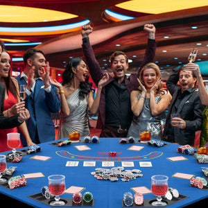 48 Inch 8-Player Foldable Poker Table Top with Carrying Bag and Cup Holders-Blue