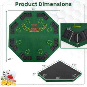 48 Inch 8-Player Foldable Poker Table Top with Carrying Bag and Cup Holders-Green