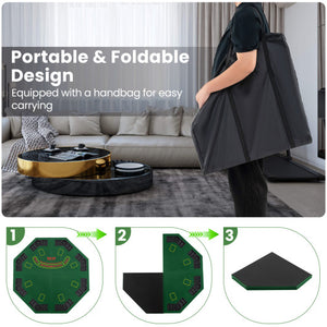 48 Inch 8-Player Foldable Poker Table Top with Carrying Bag and Cup Holders-Green