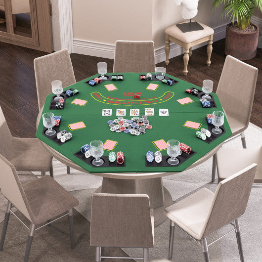 48 Inch 8-Player Foldable Poker Table Top with Carrying Bag and Cup Holders-Green