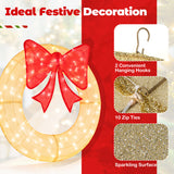 48 Inch Pre-Lit Lighted Christmas Mesh Wreath with Large Bow and 200 LED Bulbs