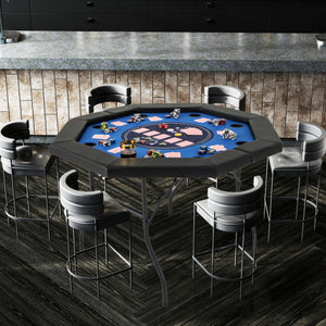 48 Inches Foldable Poker Table with Padded Rails and Cup Holders-Blue
