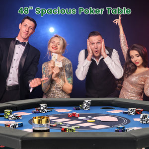 48 Inches Foldable Poker Table with Padded Rails and Cup Holders-Blue