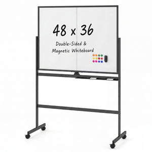 48" x 36" Double-Sided Mobile White Board with Lockable Universal Wheels for Office-Black
