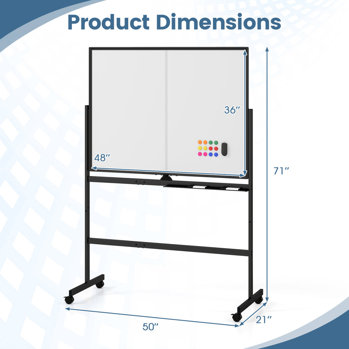 48" x 36" Double-Sided Mobile White Board with Lockable Universal Wheels for Office-Black