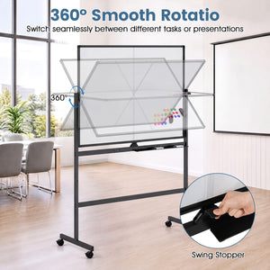 48" x 36" Double-Sided Mobile White Board with Lockable Universal Wheels for Office-Black