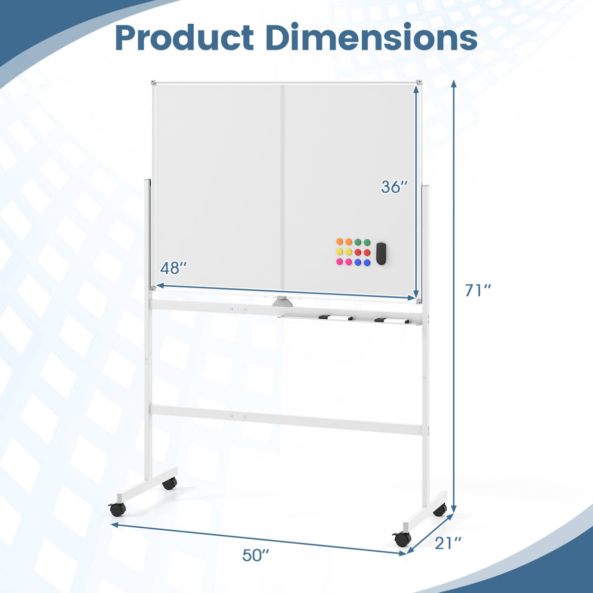 48" x 36" Double-Sided Mobile White Board with Lockable Universal Wheels for Office-White