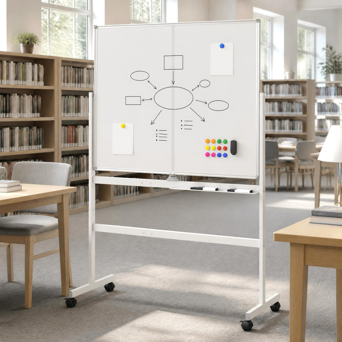 48" x 36" Double-Sided Mobile White Board with Lockable Universal Wheels for Office-White
