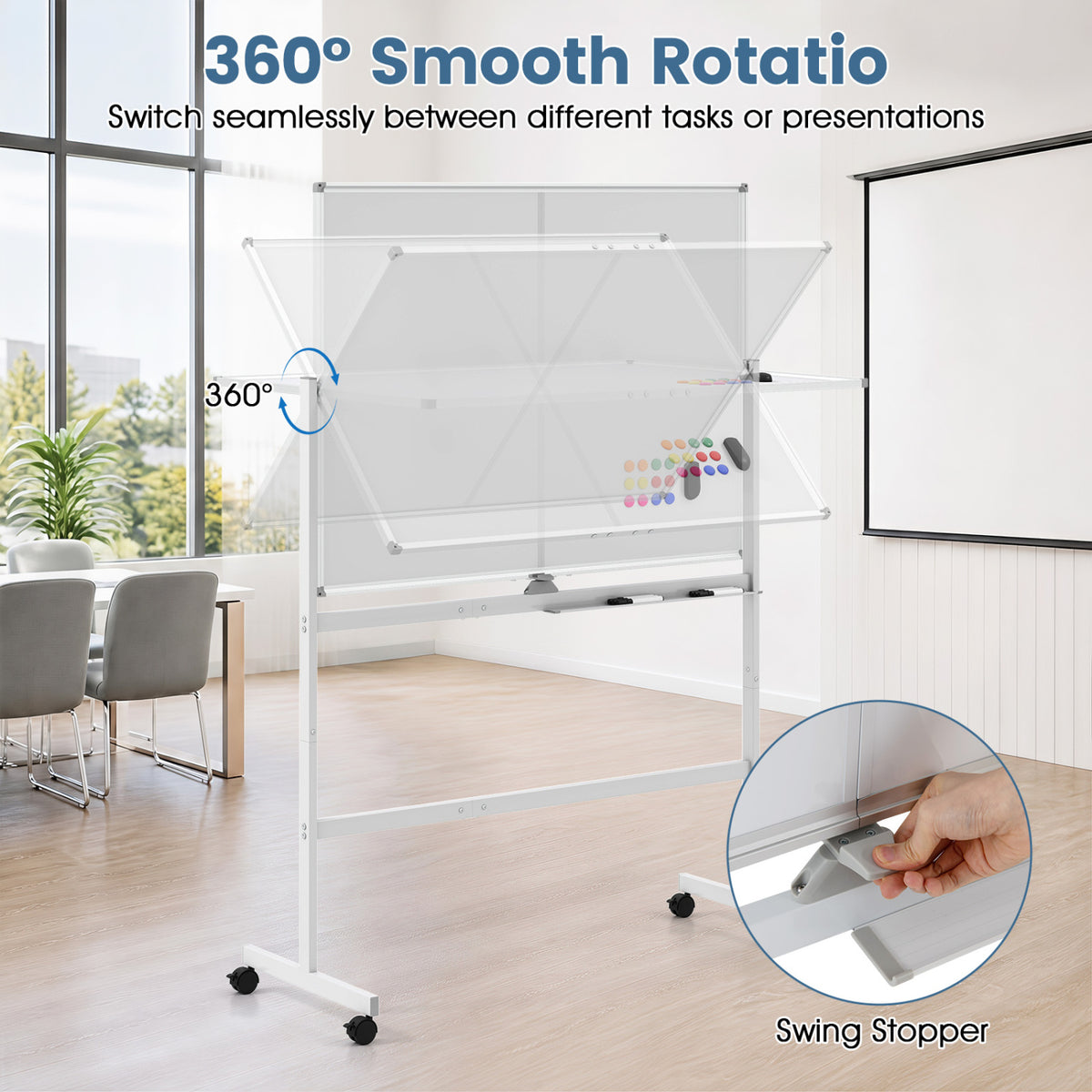 48" x 36" Double-Sided Mobile White Board with Lockable Universal Wheels for Office-White