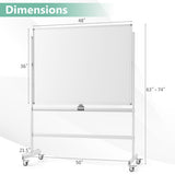 48 x 36 Inches Rolling Double-Sided Whiteboard with Magnetic Surface-White