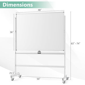 48 x 36 Inches Rolling Double-Sided Whiteboard with Magnetic Surface-White