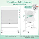 48 x 36 Inches Rolling Double-Sided Whiteboard with Magnetic Surface-White