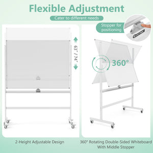 48 x 36 Inches Rolling Double-Sided Whiteboard with Magnetic Surface-White