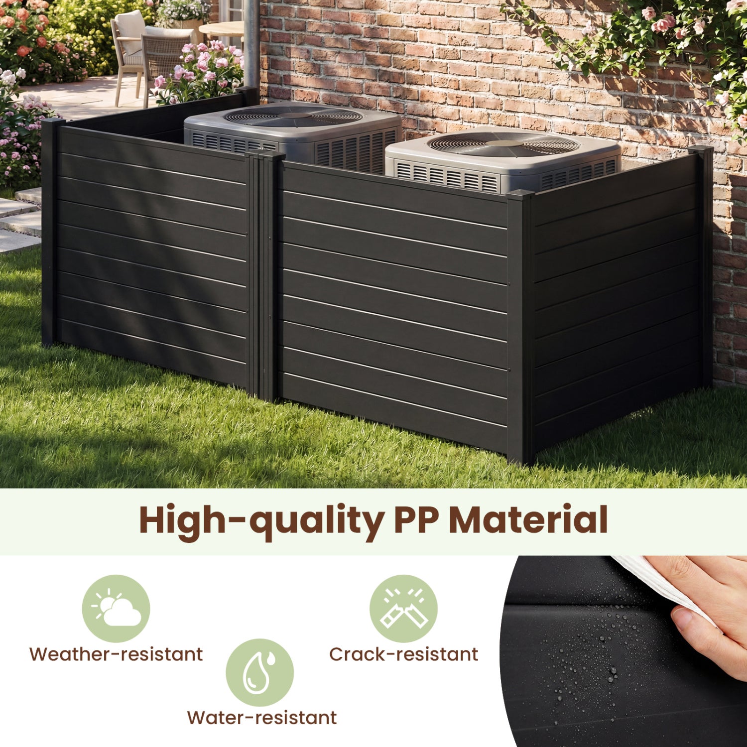 48 x 38 Inch Air Conditioner Fence 3 Panels with Metal Ground Stakes for Patio Backyard-Black