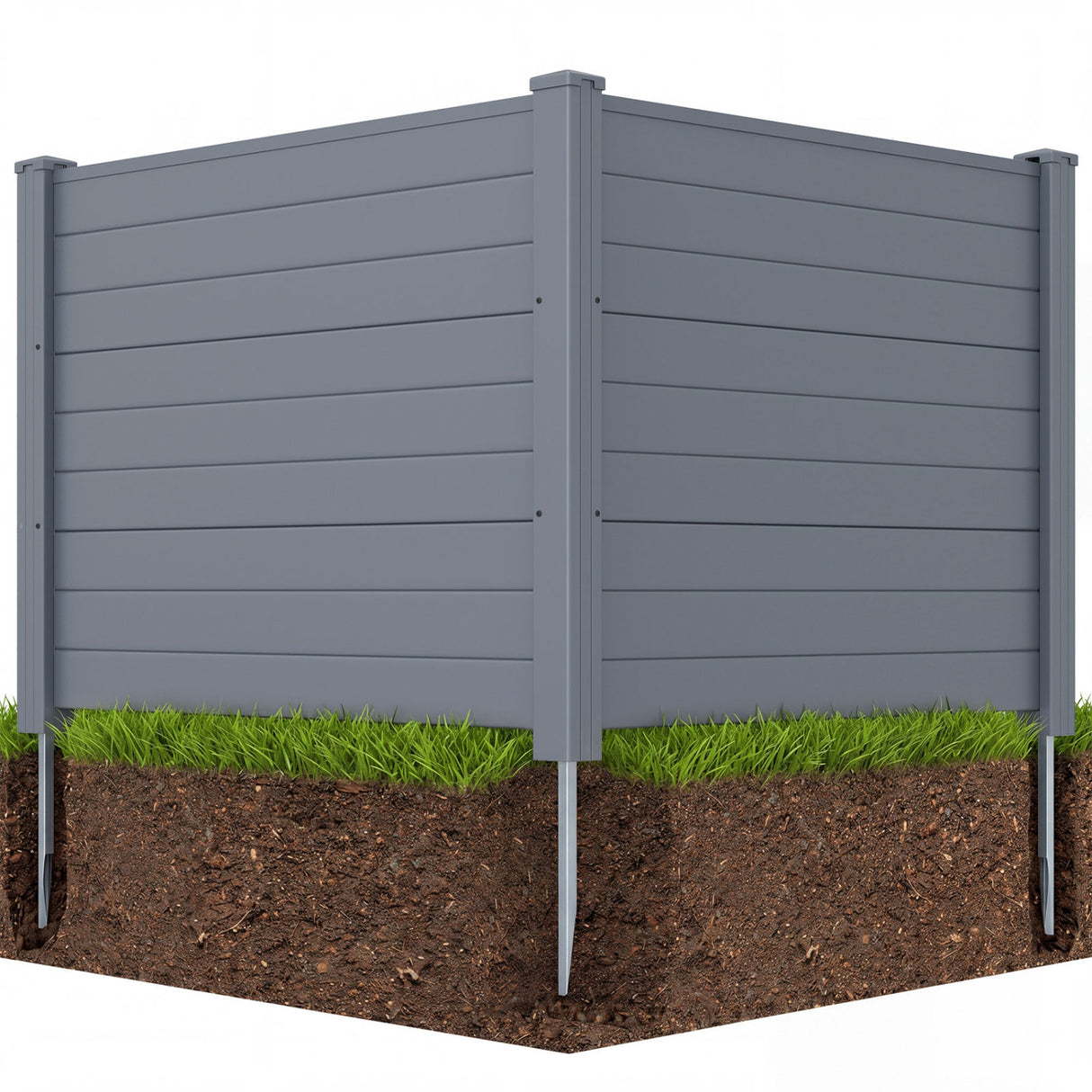 48 x 38 Inch Air Conditioner Fence 2 Panels with Metal Ground Stakes-Gray