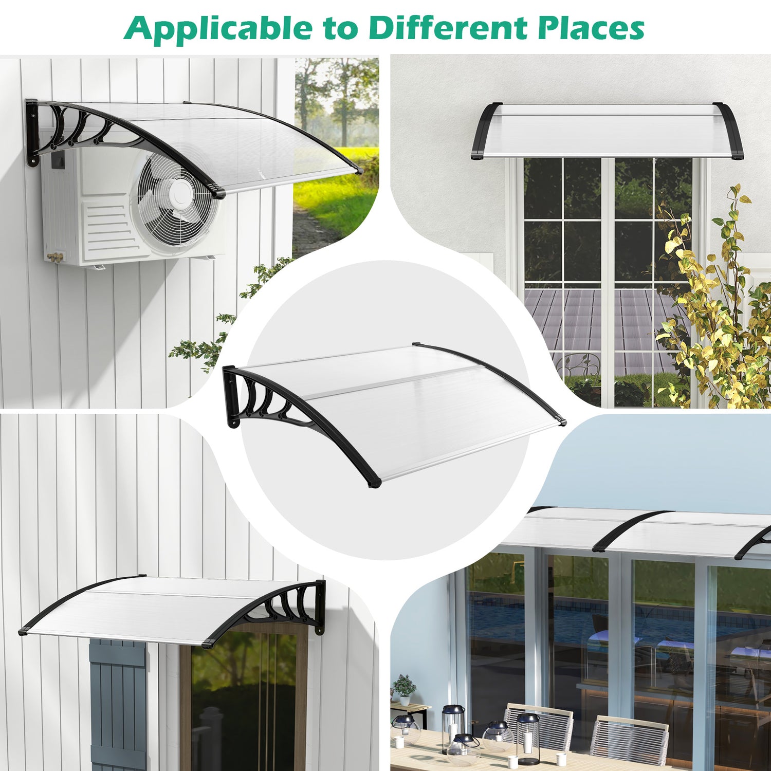 48 x 40 Inch Outdoor Front Door Window Awning Door Canopy Exterior-Black