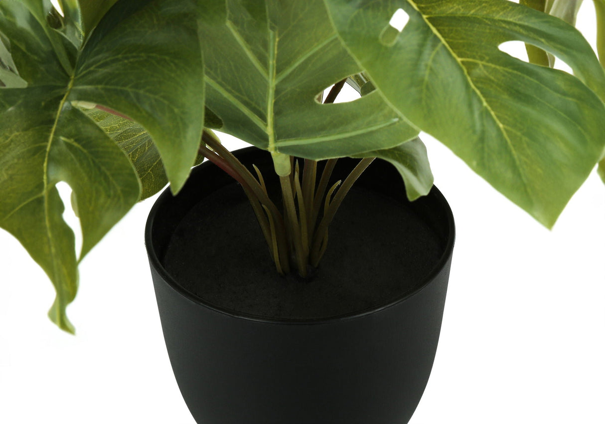 13" Tall, Artificial Plant, Monstera Calthea, Indoor, Faux, Fake, Table, Greenery, Potted, Decorative (Set of 2) - Green / Black by Couch.com