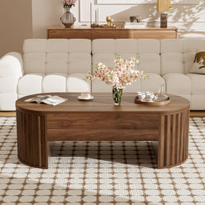 Couch.com Lift Top Coffee Table With Hidden Compartment, Partially Assembled Wooden Center Table, Modern Oval Lift Tabletop For Home Living Room Brown, with Storage, Durable Design, Modern Style by Couch.com