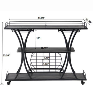 Industrial Bar Cart Kitchen Bar & Serving Cart For Home With Wheels 3 Tier Storage Shelves - Black / Gray by Couch.com