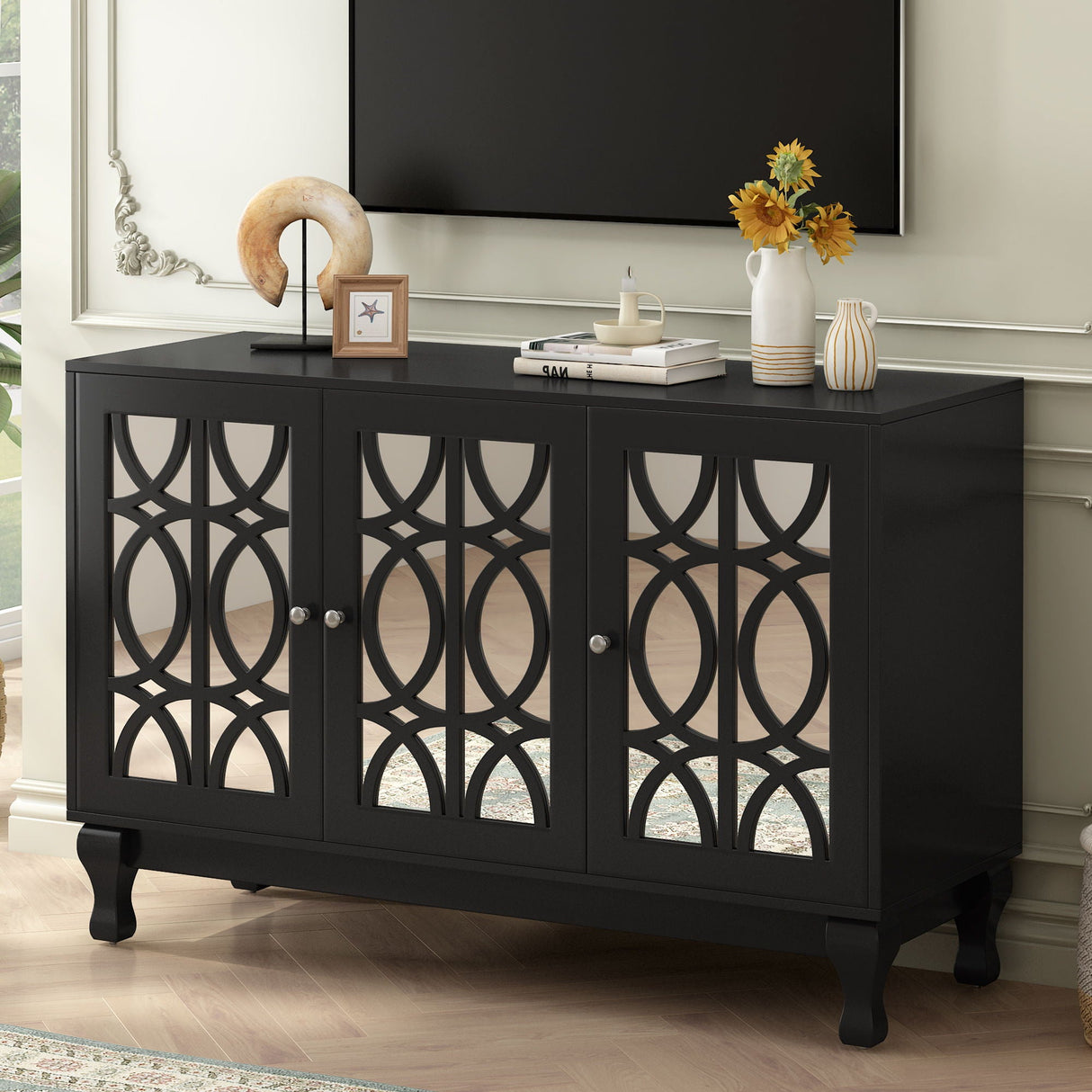 Modern Mirrored TV Stand, 3 Adjustable Shelves For Living Room by Couch.com