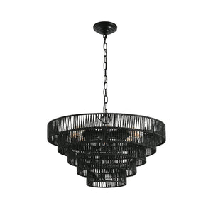 24" Rustic 5-Tier Black Hemp Rope Pendant Light Chandelier
