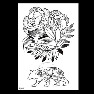 49 Sheets Waterproof Temporary Black Sketches Flowers Tattoo Stickers Flower Rose Tattoos For Women Adults