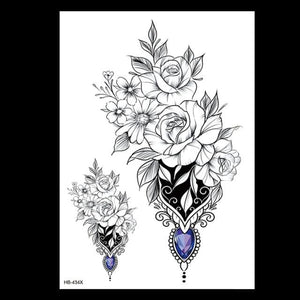 49 Sheets Waterproof Temporary Black Sketches Flowers Tattoo Stickers Flower Rose Tattoos For Women Adults