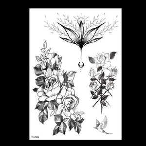 49 Sheets Waterproof Temporary Black Sketches Flowers Tattoo Stickers Flower Rose Tattoos For Women Adults