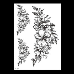 49 Sheets Waterproof Temporary Black Sketches Flowers Tattoo Stickers Flower Rose Tattoos For Women Adults