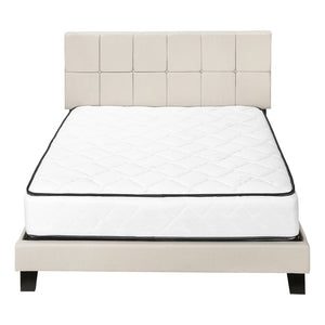 Beige Tufted Linen Queen Bed Frame