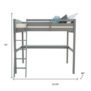 Gray Solid Wood Full Double Size Loft Bed with Desk and Storage