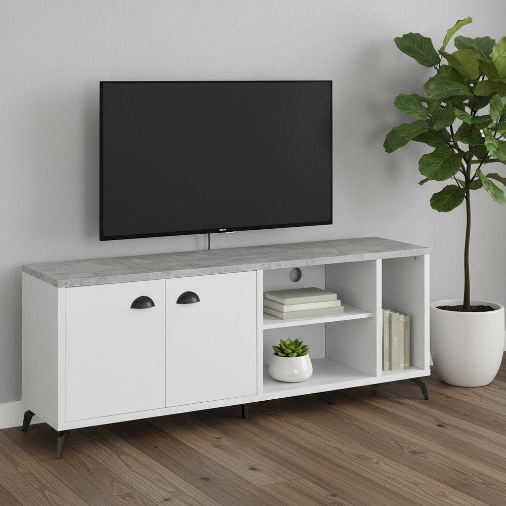 60" White Cabinet Enclosed Storage TV Stand