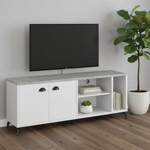 60" White Cabinet Enclosed Storage TV Stand