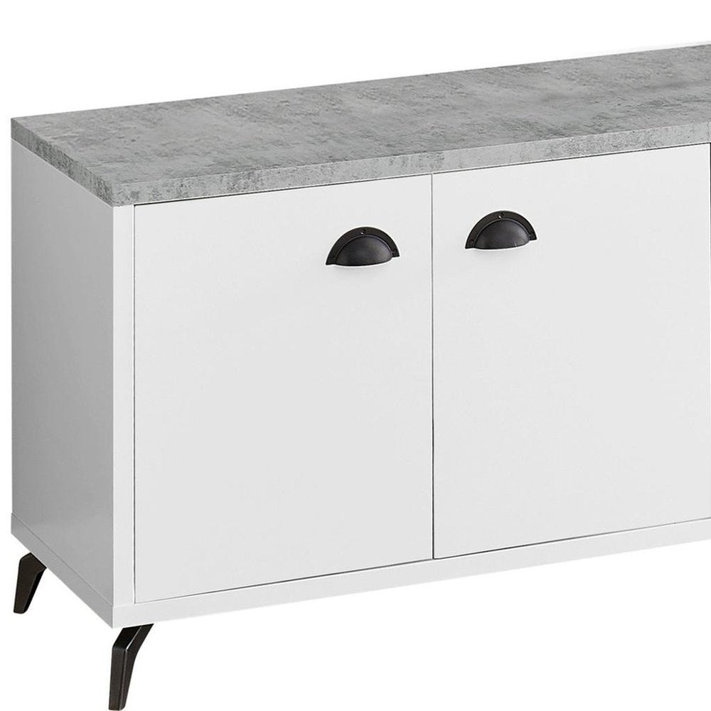 60" White Cabinet Enclosed Storage TV Stand