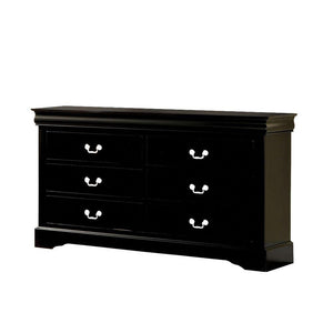 60" Black Wood Six Drawer Double Dresser