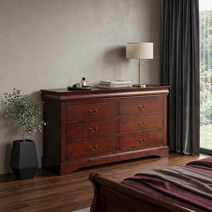 60" Brown Solid and Manufactured Wood Six Drawer Double Dresser