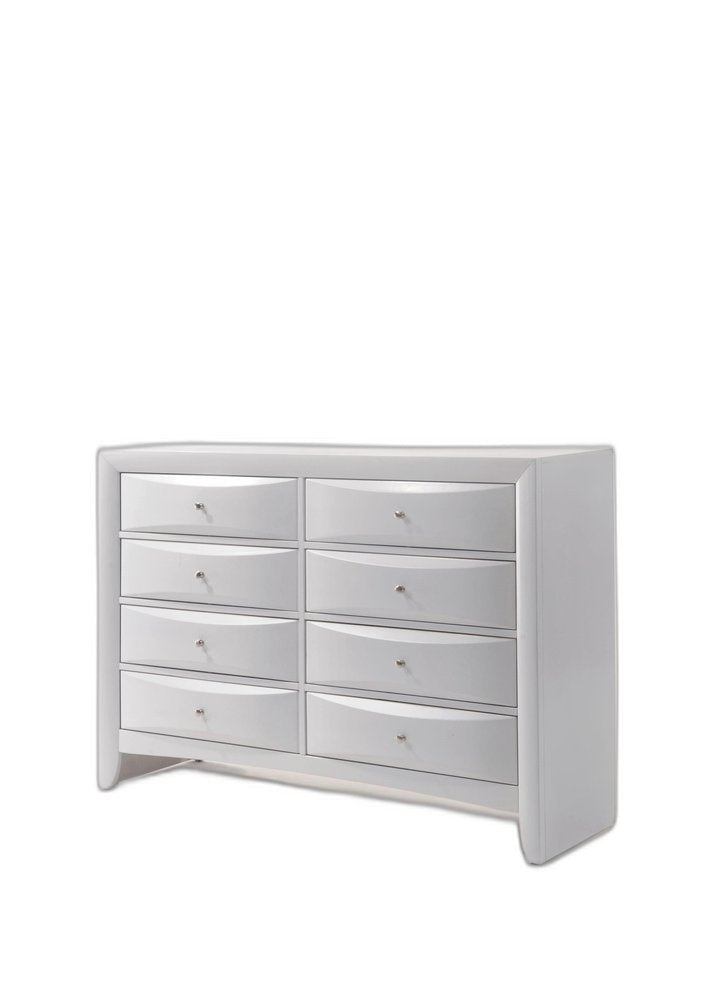 59" White Wood Eight Drawer Double Dresser