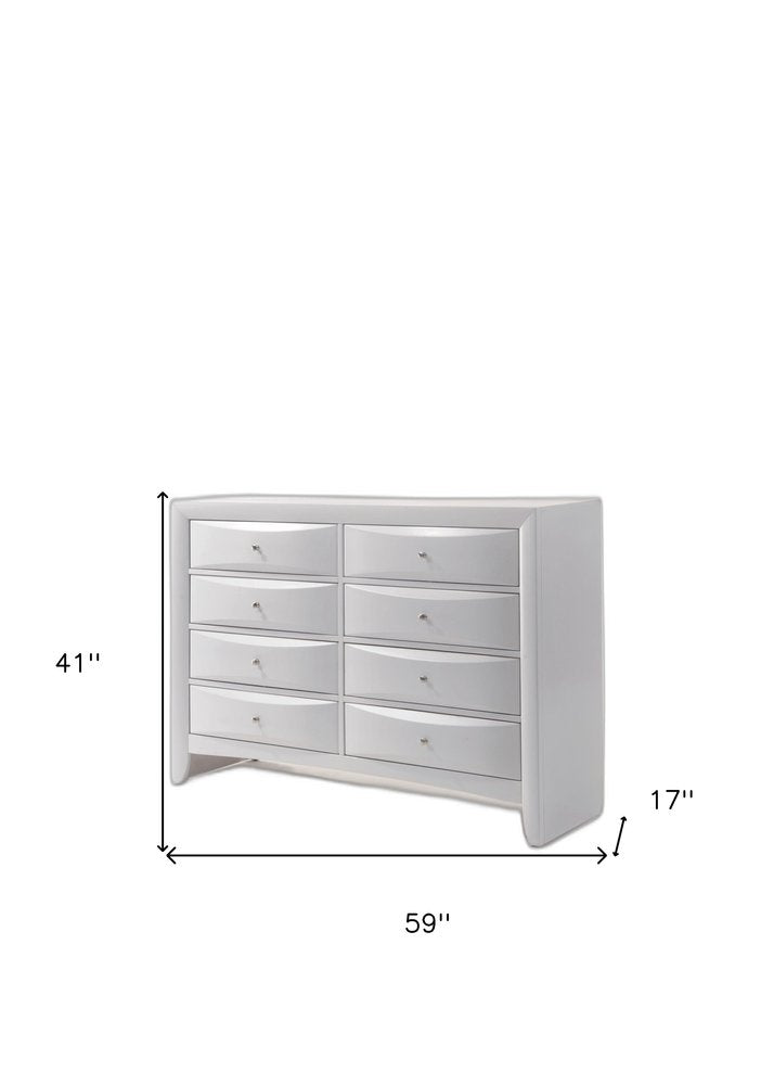 59" White Wood Eight Drawer Double Dresser