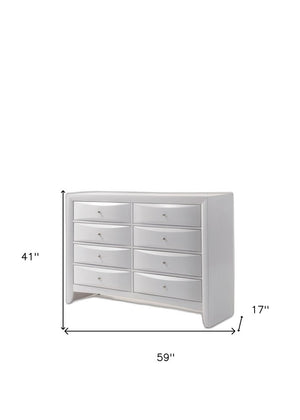 59" White Wood Eight Drawer Double Dresser
