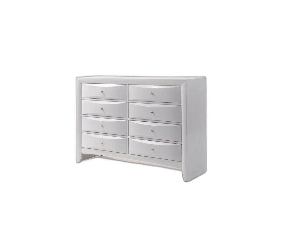 59" White Wood Eight Drawer Double Dresser