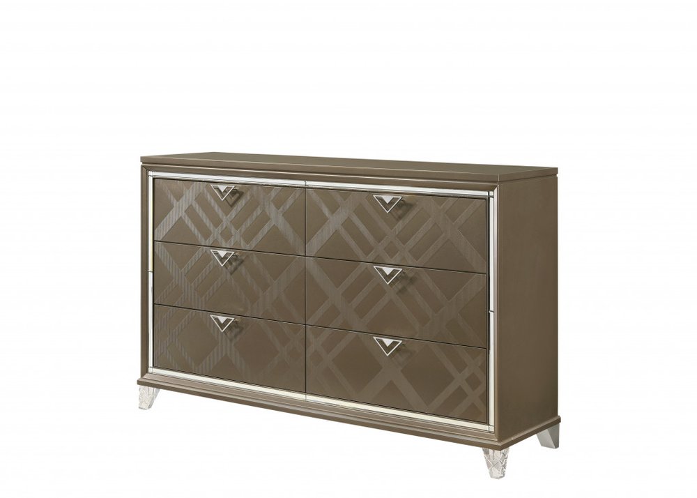 66" Champagne Wood Six Drawer Double Dresser