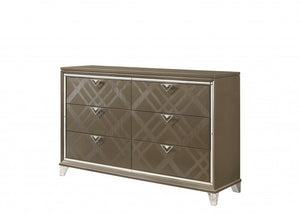 66" Champagne Wood Six Drawer Double Dresser