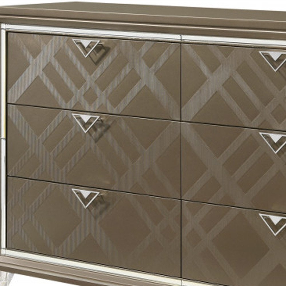 66" Champagne Wood Six Drawer Double Dresser