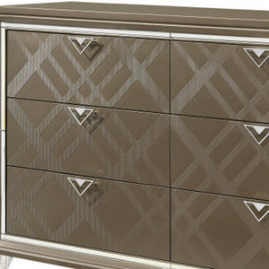 66" Champagne Wood Six Drawer Double Dresser