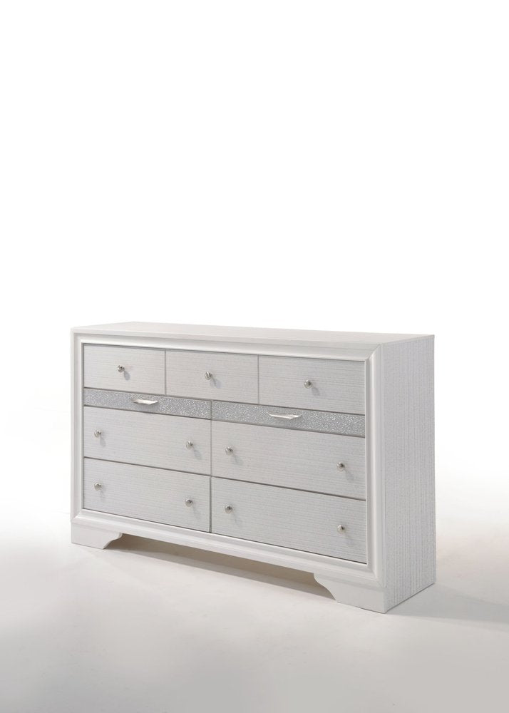 63" White Wood Nine Drawer Double Dresser
