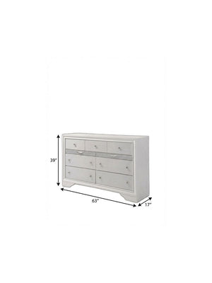 63" White Manufactured Wood Nine Drawer Triple Dresser