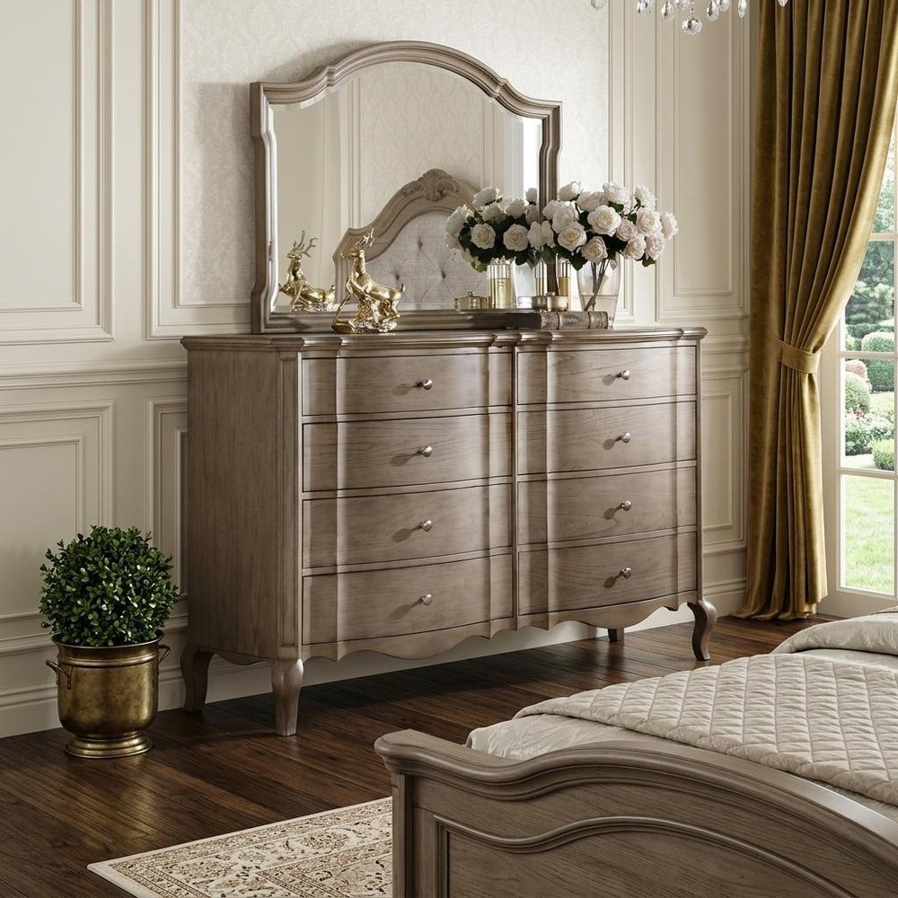 64" Taupe Wood Eight Drawer Double Dresser