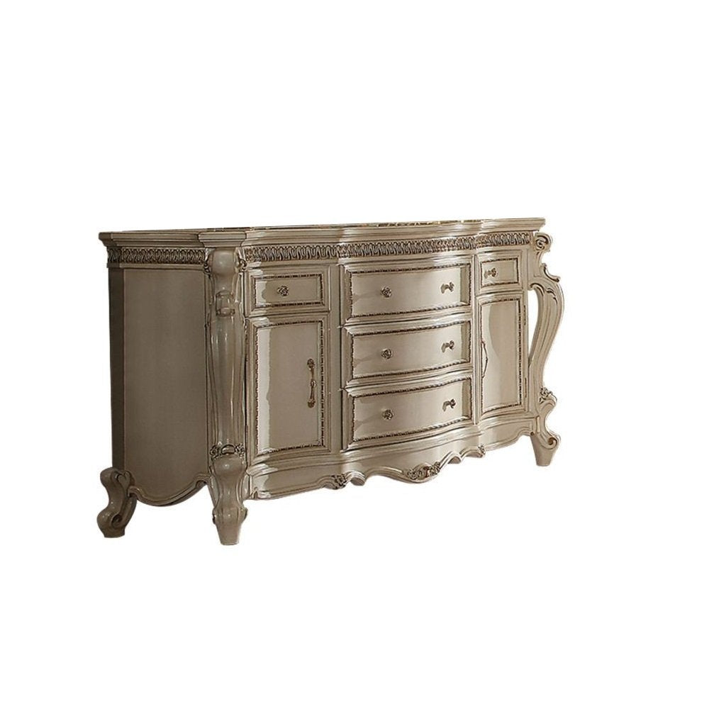 37" Pearl Wood Two Door Five Drawer Combo Dresser