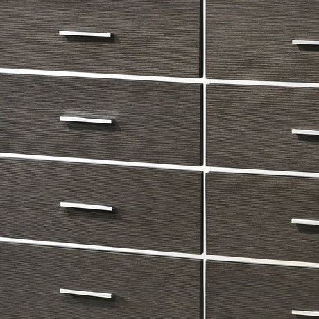 57" Gray Solid and Manufactured Wood Eight Drawer Double Dresser