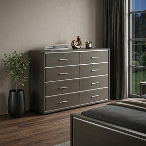 57" Gray Solid and Manufactured Wood Eight Drawer Double Dresser